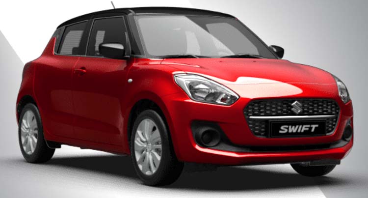 New Suzuki Swift Left Hand Drive body color: Burning Red Pearl Metallic + Super Black