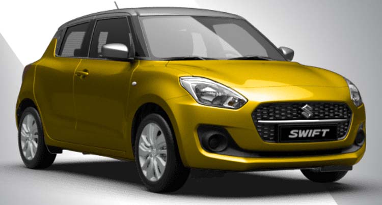 New Suzuki Swift Left Hand Drive body color: Rush Yellow Metallic + Premium Silver Metallic