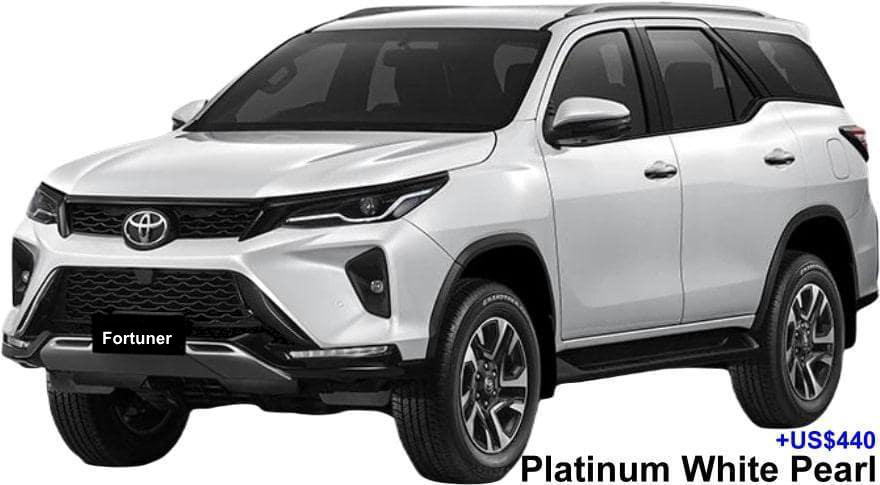 New Toyota Fortuner Leader body color: PLATINUM WHITE PEARL (option color +US$440)