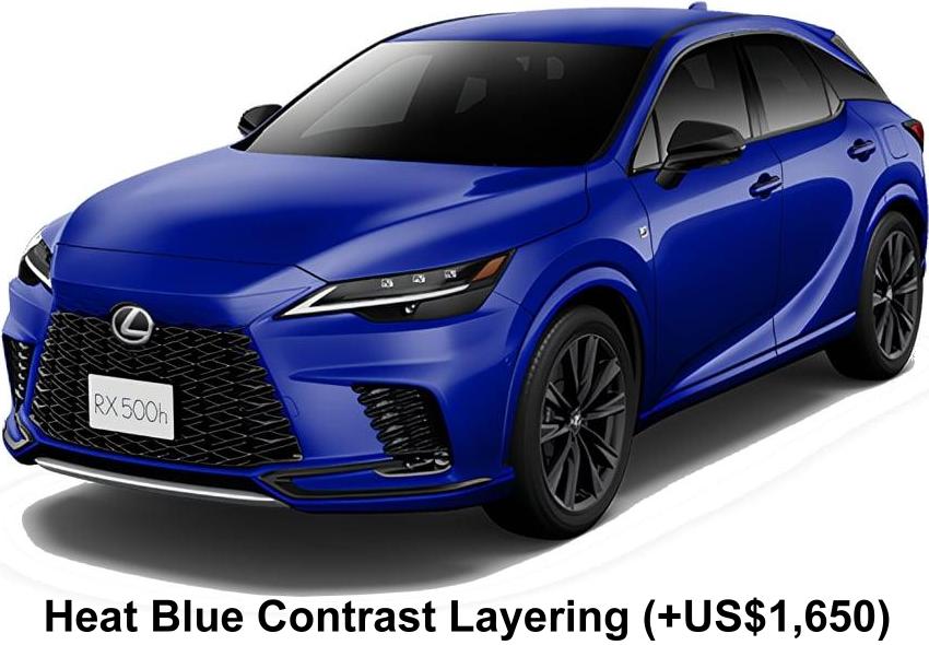 New Lexus RX500h F-Sport Performance body color: Heat Blue Contrast Layering (+US$1,650)