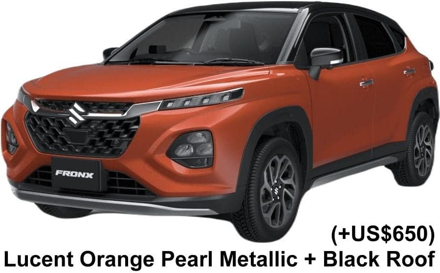 New Suzuki Fronx body color: Lucent Orange Pearl Metallic + Black Roof (option color +US$650)