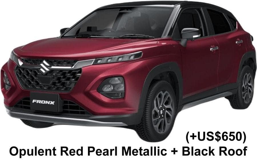 New Suzuki Fronx body color: Opulent Red Pearl Metallic + Black Roof (option color +US$650)