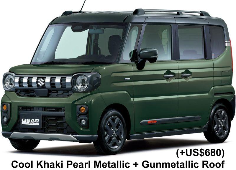 New Suzuki Spacia Gear body color: Cool Khaki Pearl Metallic + Gunmetallic Roof (option color +US$680)