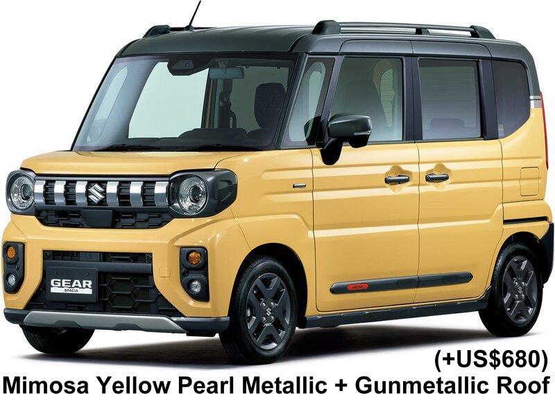 New Suzuki Spacia Gear body color: Mimosa Yellow Pearl Metallic + Gunmetallic Roof (option color +US$680)